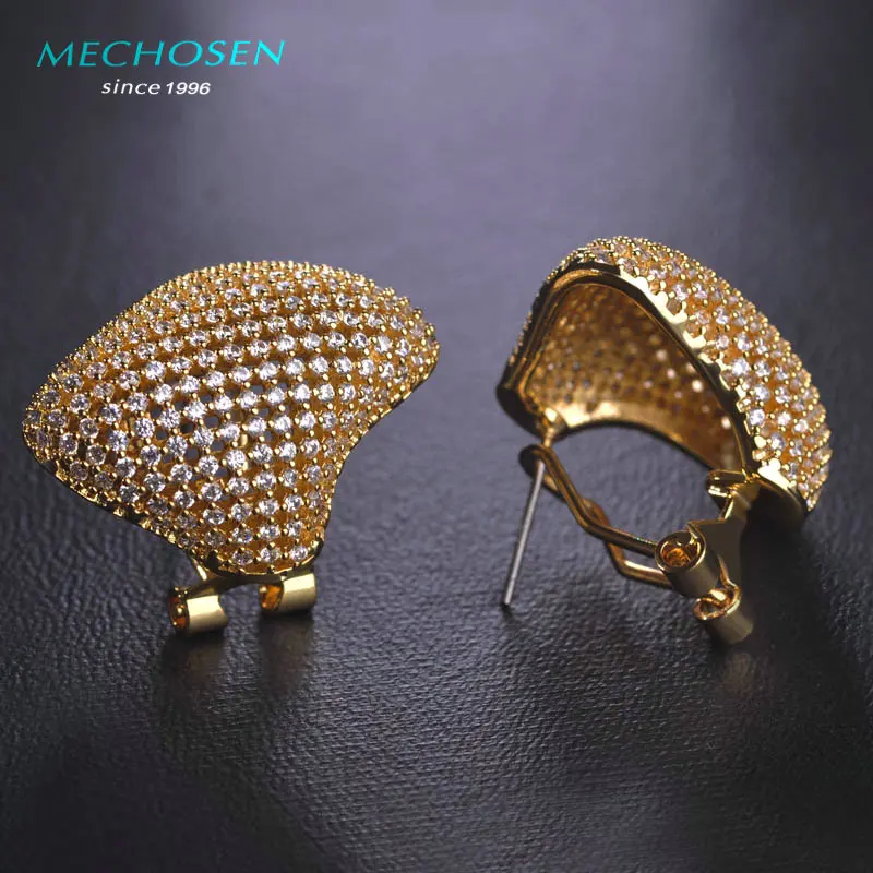 

MECHOSEN Luxury Zirconia Hollow Stud Earrings Full Crystals Copper Brincos For Women Party Engagement Jewelry Oval Shape Aretes