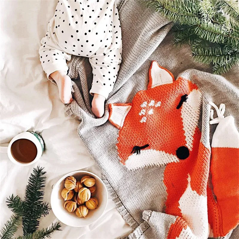 Baby Blanket Fox Animals Pattern Sleep Bag - Soft Wool Swaddle