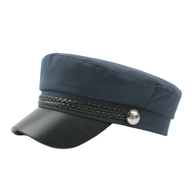 Женская шапка, весна, хлопок, темно-синяя шапка, модная черная кожа, фиксированная корона, Серебряная Пряжка, зимние теплые шапки-береты, шапка - Цвет: Navy