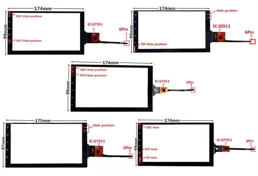  7 inch GT911 174mm*99mm Capacitive Touch Digitizer for Car DVD GPS navigation multimedia Touch scre
