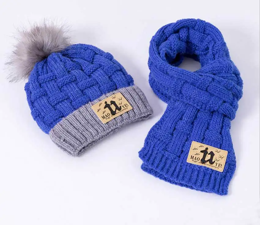 Зимний комплект из шапки и шарфа для девочек, детские вязаные мягкие эластичные шапки, шарфы, шапки с помпонами для мальчиков, шарфы, теплый костюм M7118