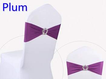 

Plum colour Spandex chair sashes wedding chair sash with Crown buckles lycra stretch wedding chair sash party hotel show