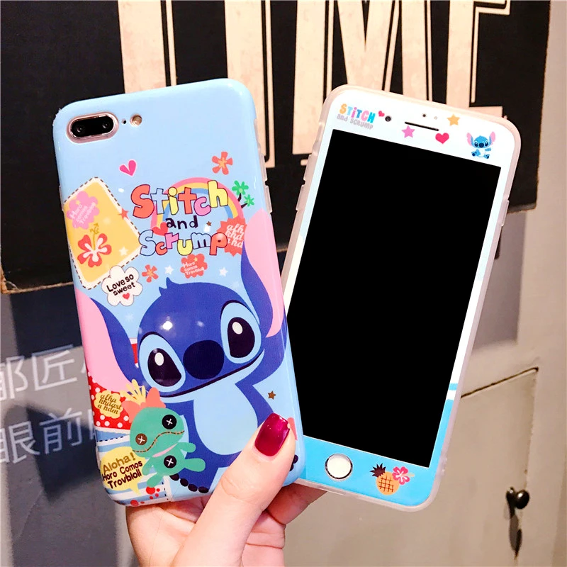 For iphone 7 7plus Stitch case Ceramic Cover + Tempered Glass Screen Protector Case for iPhone 8 8plus 6 6s 6SPlus Fudas