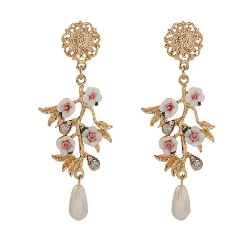 Flower Pendant Earring Pearl Drop Dangle Earring Women Cloth