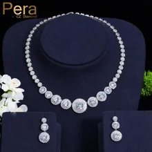 Pera элегантный серебристый Цвет невесты Свадебная вечеринка Classic 3 большой круглый камень кубический цирконий Jewelry аксессуары набор для невест J135