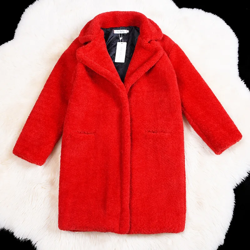 Fourrure Femmes 0911 De Beige Faux D'hiver Moutons Américain Long Et Vêtements Européen Cisaillé rouge Pardessus Nouvelles rose Manteau Mode noir wZIZq1C