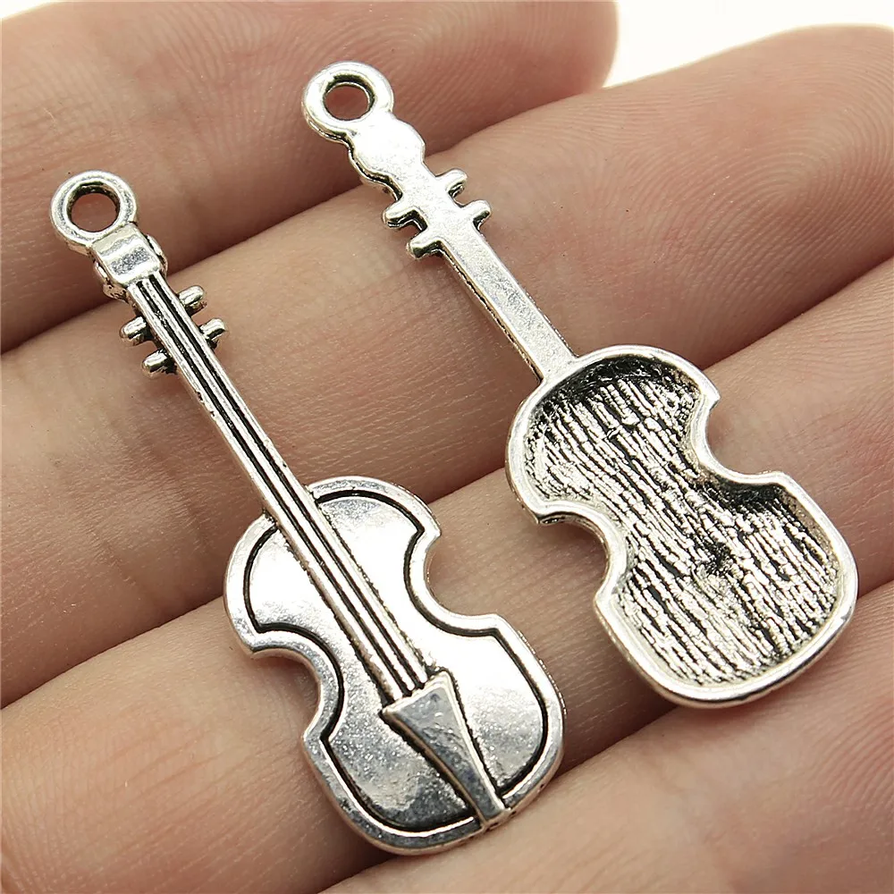 WYSIWYG 10pcs 42x13mm Violin Charm Pendants For Jewelry Making Antique