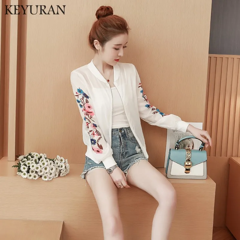 

Plus size Anti-UV Bomber Baseball short Jacket For Women New Zipper Basic Long Sleeve Printed Casual Sunscreen Outerwear Coat