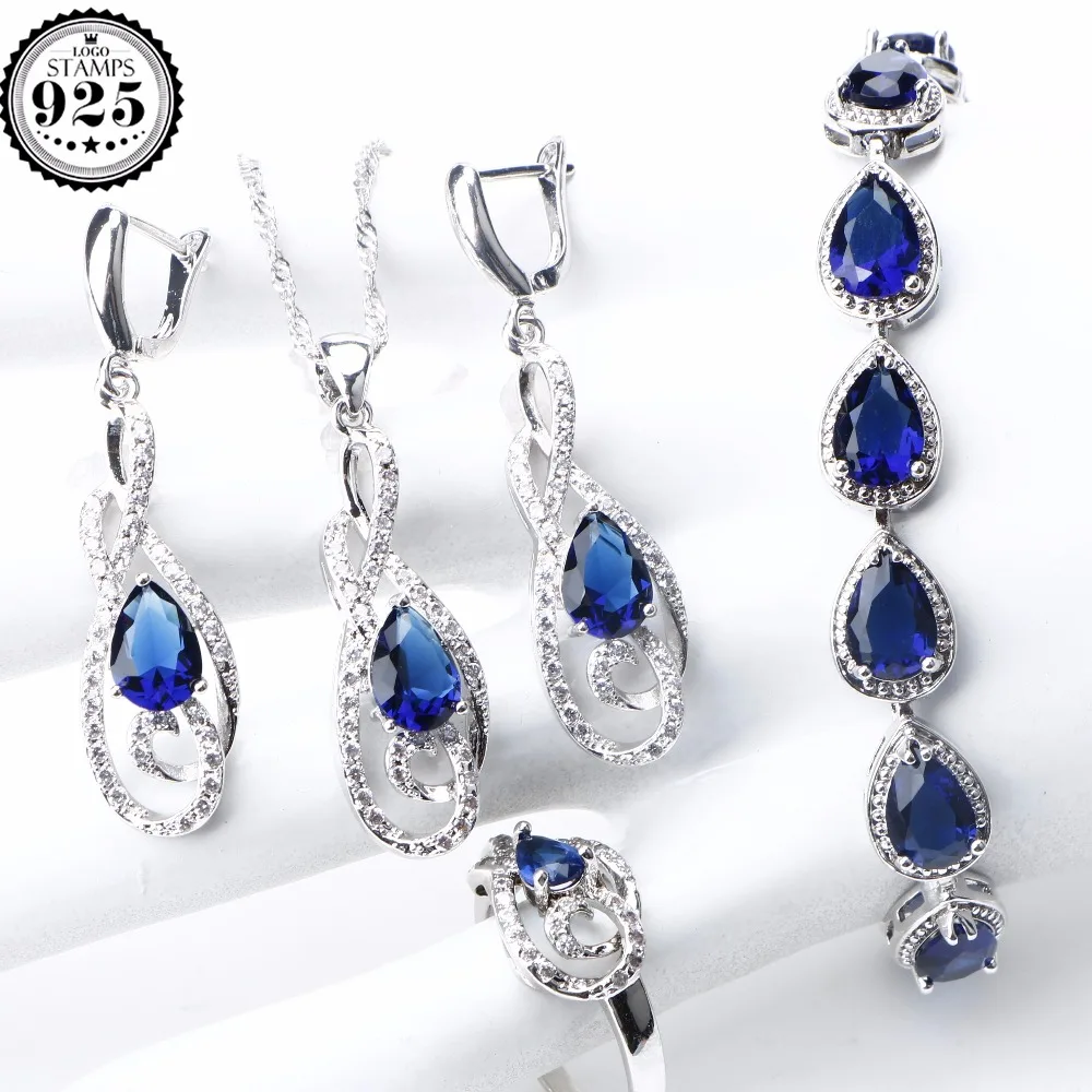 

Bridal Jewelry Sets Costume Silver 925 Jewelry With Earrings For Women Stone Zircon Ring Bracelet Pendant Necklace Set Gifts Box