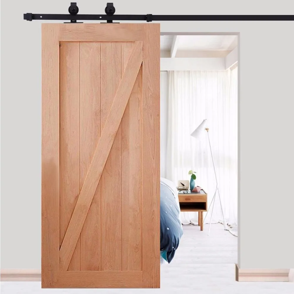 2 M pesados accesorios de puerta corrediza de Granero Hardware de la puerta de madera de acero de carril de deslizamiento de pista negro Kit de Hardware de la puerta accesorios - 2