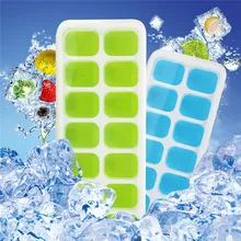 14-Hole Food Grade Silicone Ice Cube Mold Whisky Beer Juice Ice Tray with Lid Oval-shape DIY Ice Mold Flexible Mold Plate