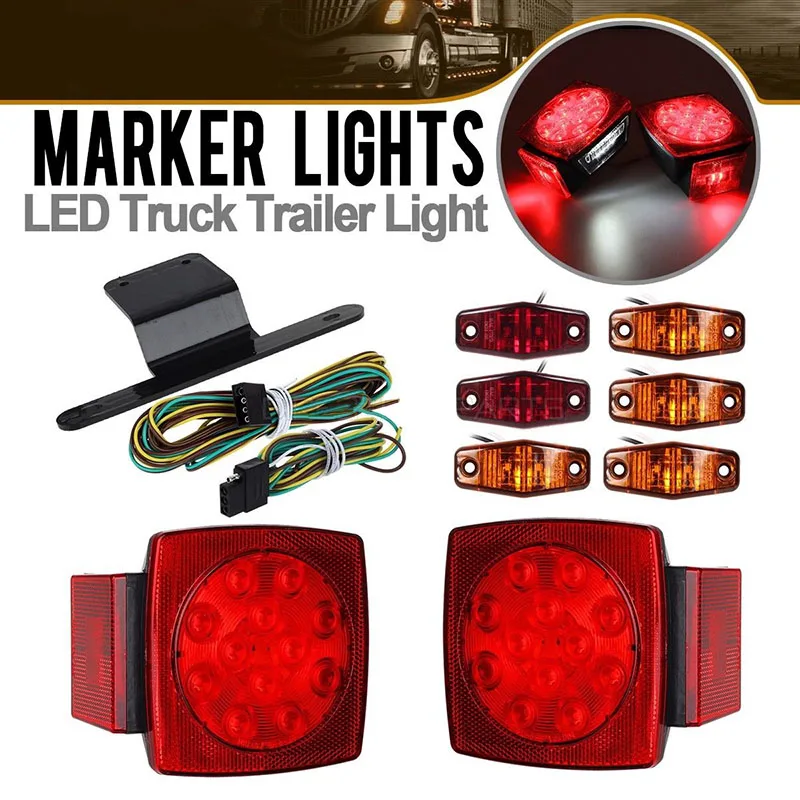 

12V Boat Truck Trailer Square LED Light Kit Tail Marker License Plate Lights