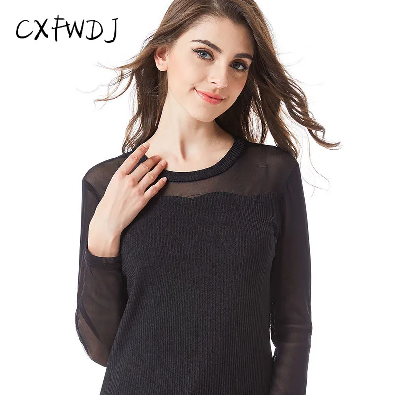 Women Autumn New T-shirt Round Collar Bottoming Shirt Female Long Sleeve Slim Fit Large Size Hollow Set head Tops T-shirt Female Tops