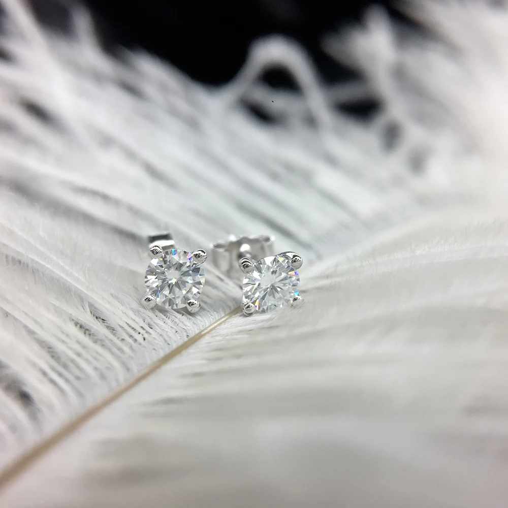 Cena AEAW kolczyki Moissanite F 5mm 1ctw diamentowe kolczyki sztyfty stałe 14K białe złoto klasyczne Lab diament 4 Prong kolczyki dla kobiety