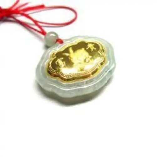 

N596 Natural Jade Agate 24k Gold Zodiac Rabbit Necklace 28% Discount