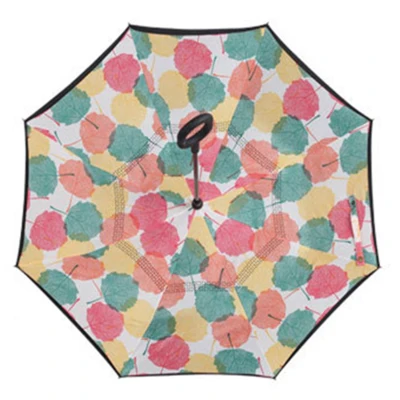 Складной обратный зонтик двойной слой перевернутый ветрозащитный дождь автомобиля зонты для женщин S1006 - Цвет: fengye