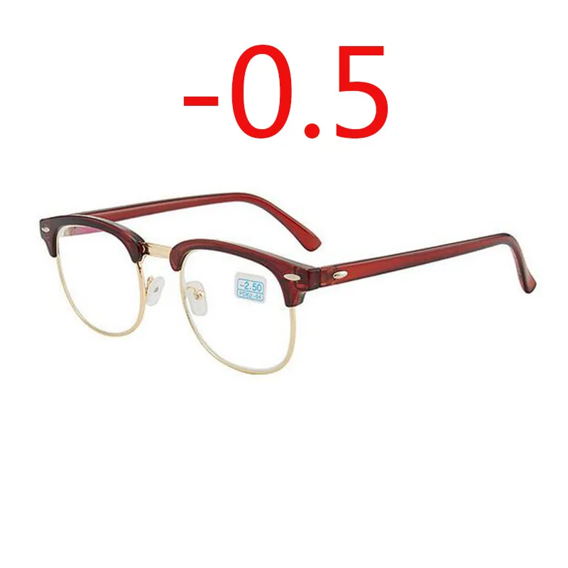 0,5-1-1,5-2-2,5-3-3,5-4 заклепки очки для близорукости с градусом женские мужские короткие-очки для коррекции зрения черная оправа зеленая пленка с покрытием - Цвет оправы: bright tea -0.5