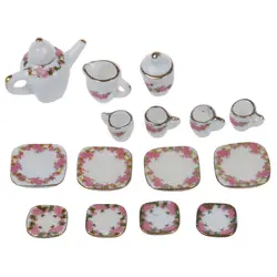 FBIL-набор из 15 шт. 1/12 кукольный домик миниатюрная столовая посуда фарфоровый чайный набор горшок + блюдо + чашка + блюдце