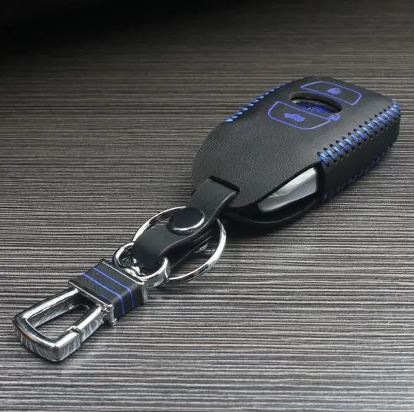 Чехол из натуральной кожи для ключей для автомобиля Subaru XV BRZ Forester Legacy Outback Key holder - Название цвета: Синий