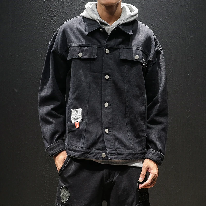 YASUGUOJI New 2019 Japan Style Vintage Jeans Men Jacket Fashion Letter Printed Mens Denim Jacket Streetwear Loose Male Jackets