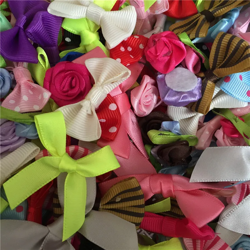 

50pcs Randomly Mixed Sewing Ribbon Bows and RoseFlowers Wedding Invites Decorative Tail Bow Embellishments Kids Hair Accessories