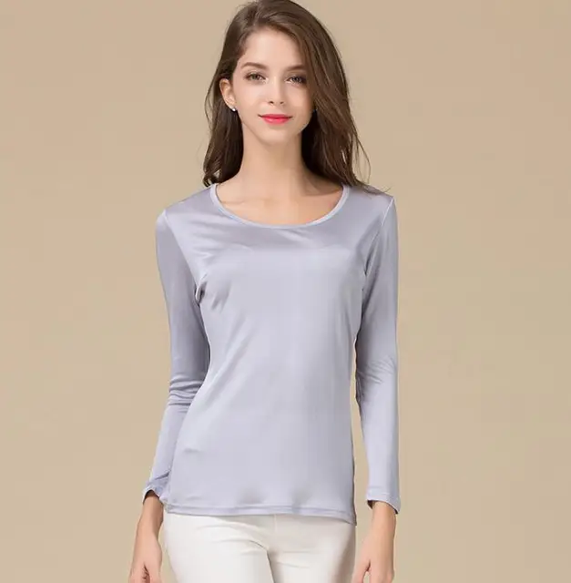 Women's 50 Silk 50 Viscose Stretchy Round Neck Base Layer T Shirts