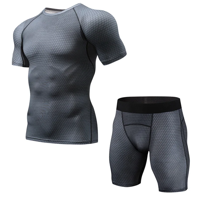 

Quick Dry Compression Suits Short Sleeve Shirt Shorts Men's Running Set Fitness Tight Sport Suit Men Outdoor Jogging sportswear