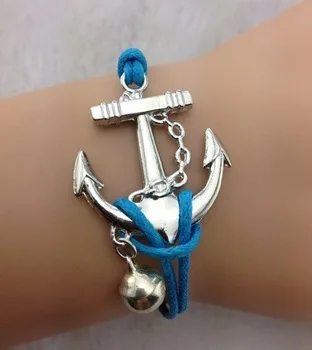 3pcs bracelet---antique silver anchor charm bracelet wax cords 604 min order 10$ | Украшения и аксессуары