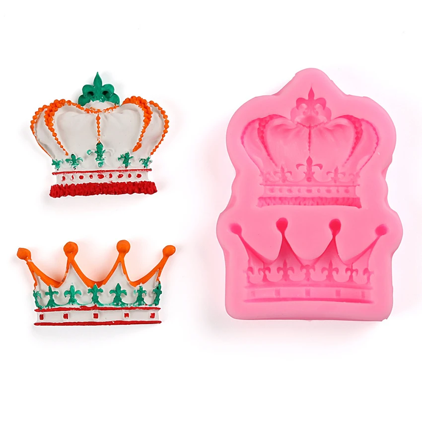 cheap 3D Dounle Crowns Shape Silicone Fondant Cake Mold Baking Gadget DIY Cookies Mould King Princess Queen Crown Molds Decoration