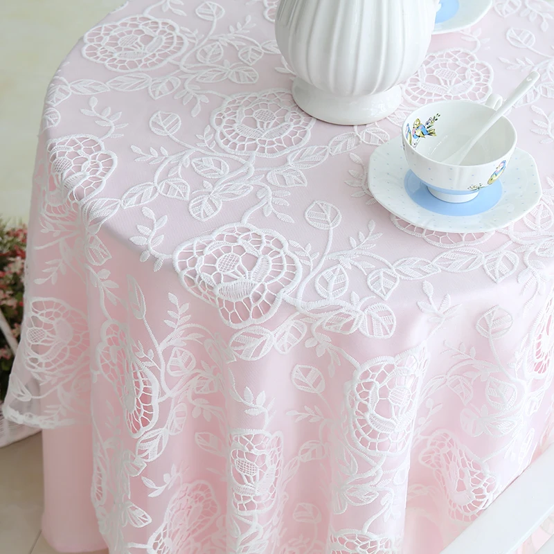 Белое кружево и розовая подложка Свадебный коврик скатерть стол Ужин квадратный круглый сад Dec FG611