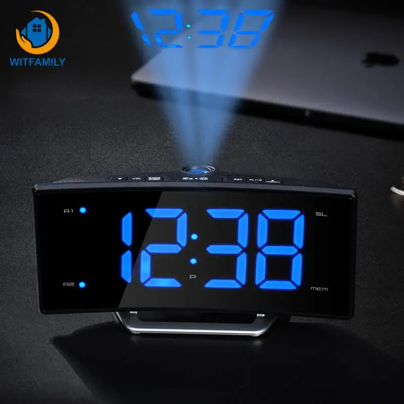FM Radio Alarm Clock LED Digital Electronic Table Projector Watch Desk Nixie Projection Clock With