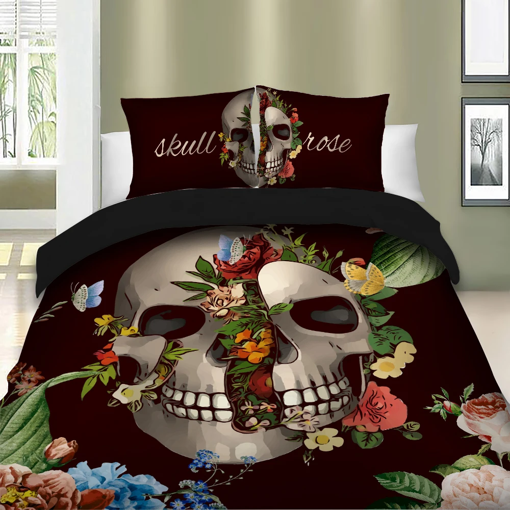 

Retro Style Rose skull print Bedding Set for comforter US Twin Queen King AU Single Double bed linen set duvet cover set new 3pc