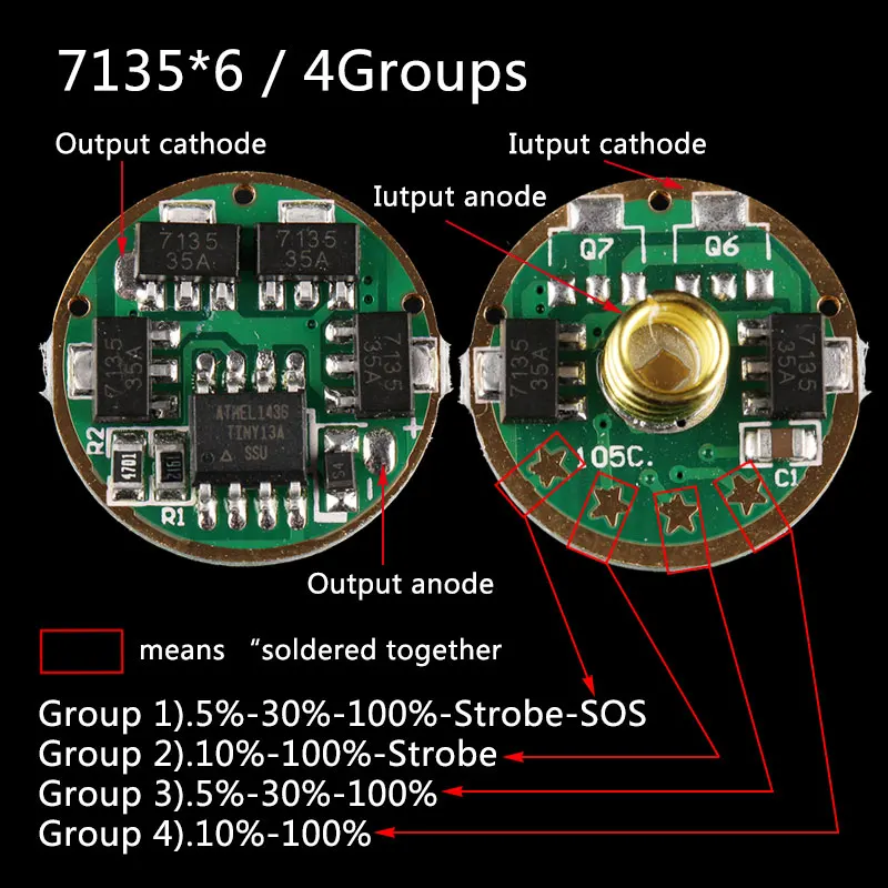 

4Groups AMC7135*6 Flashlight circuit board Anti-reverse