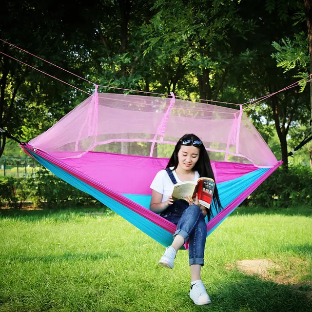 Cheap Ultralight Outdoor Camping Hunting Mosquito Net Hammock Portable 2 Person Garden Hanging Bed Tent BHD2