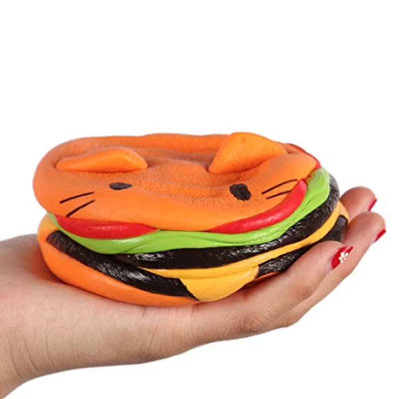 Finest  Jumbo Cat Face Burger Squishy Simulated Bread PU Scented Soft Slow Rising Squeeze Toys Stress Relie