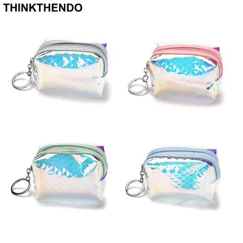

Women Holographic Laser Coin Card Key Ring Wallet Pouch Mini Purse Zipper Small Change Bag