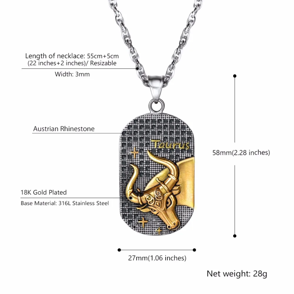 Зодиакальная подвеска телец ожерелье из нержавеющей стали Созвездие подарок патрон Святой Марк ожерелье Камея собака тег знак зодиака для мужчин P2922