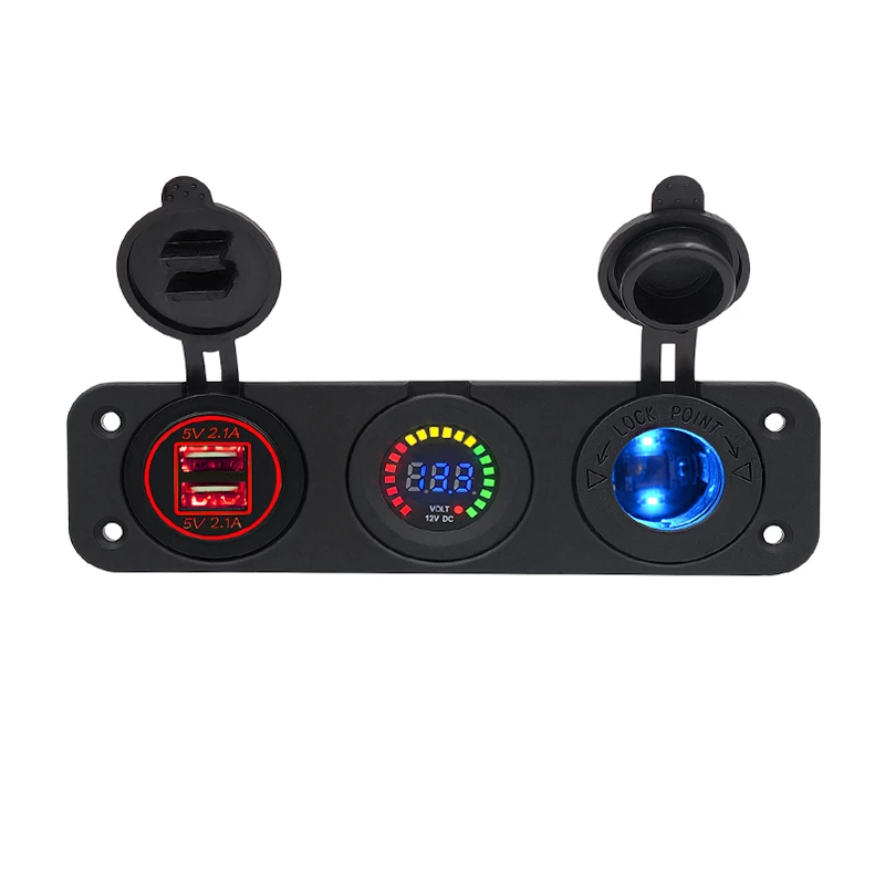 

Car Charger Motorcycle Plug Dual USB Adaptor+12V/24V USB Charging Socket Blue LED+Digital Voltmeter