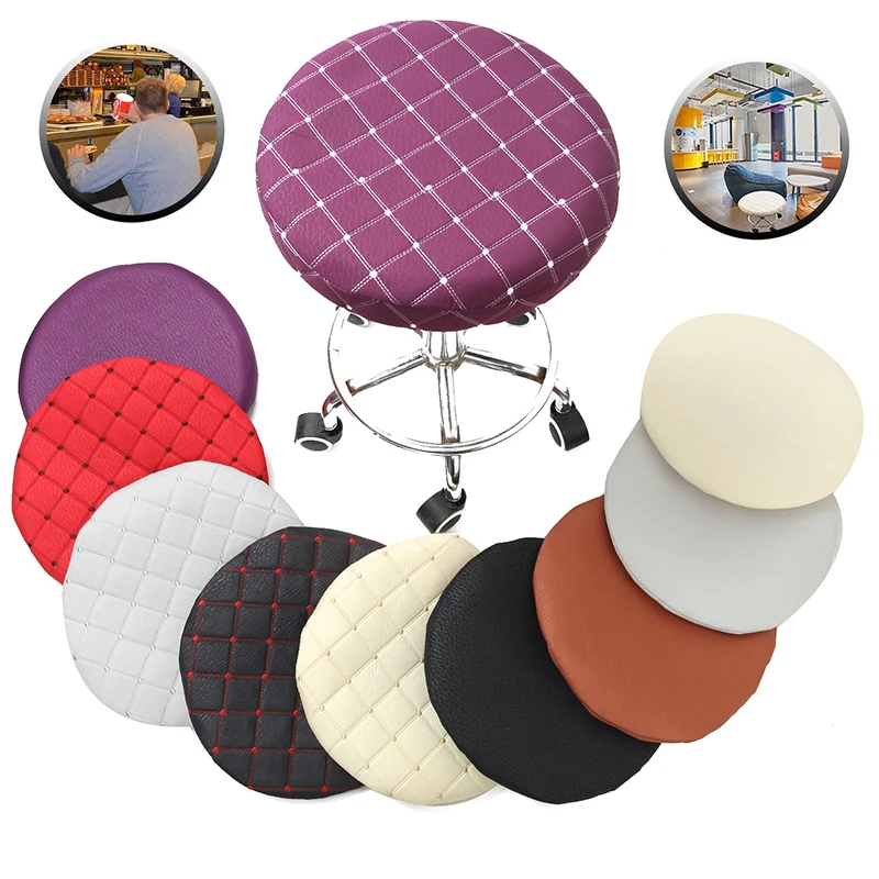 Round Chair Cover Bar Stool Solid Color Elastic Seat Protector Cotton Fabric Seat Chair Covers