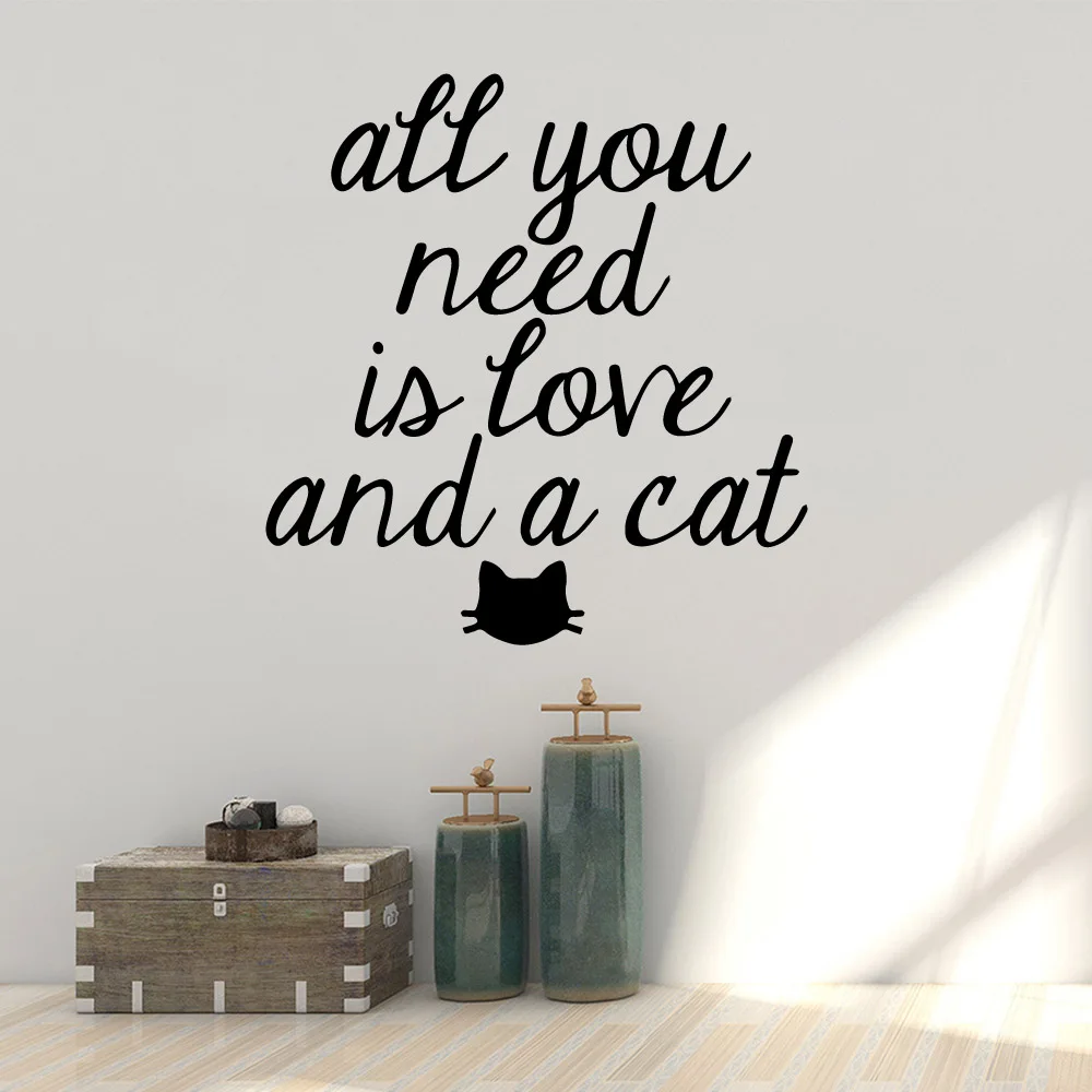 

Cartoon all you need is love and a cat Wall Sticker Pvc Wall Art Stickers Modern Fashion Wallsticker Decor Living Room