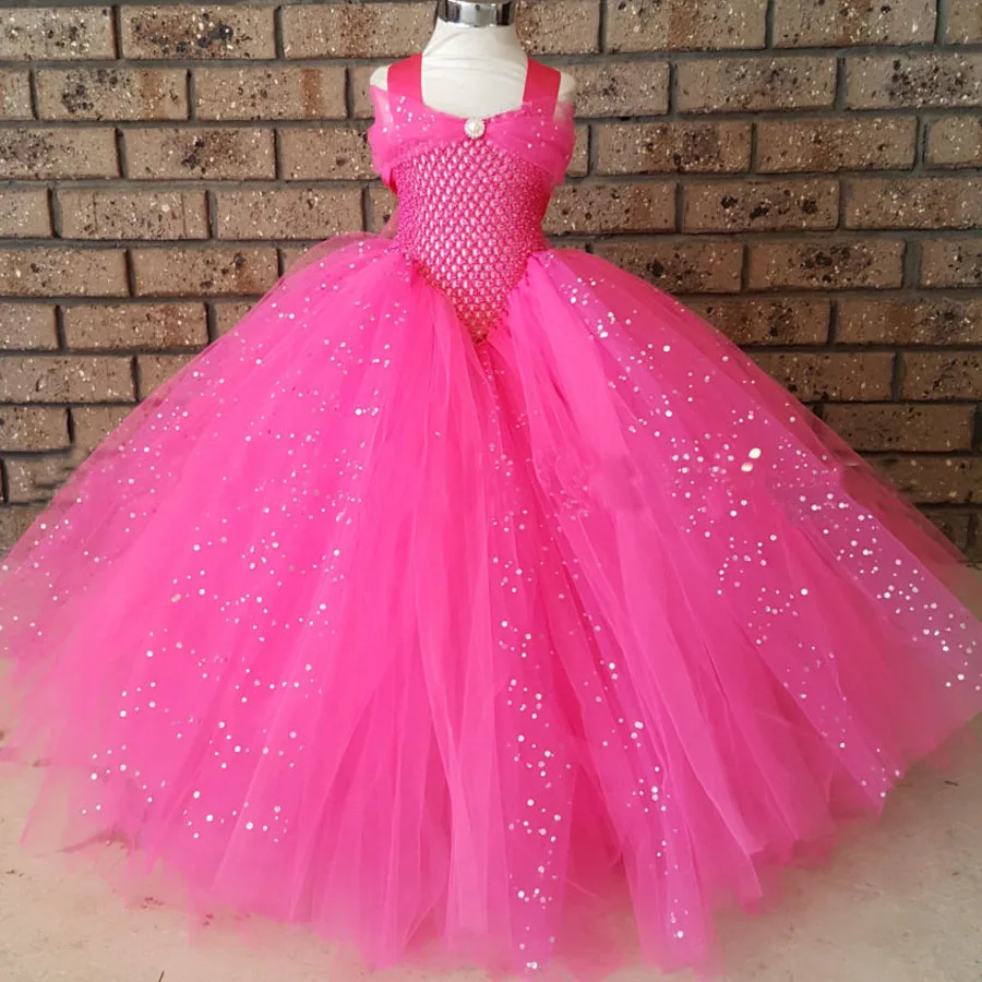 Baratos Vestido de princesa con brillo azul para niñas vestido de fiesta de cumpleaños de princesa Elsa inspirado en los niños de diamantes de imitación de boda tutú