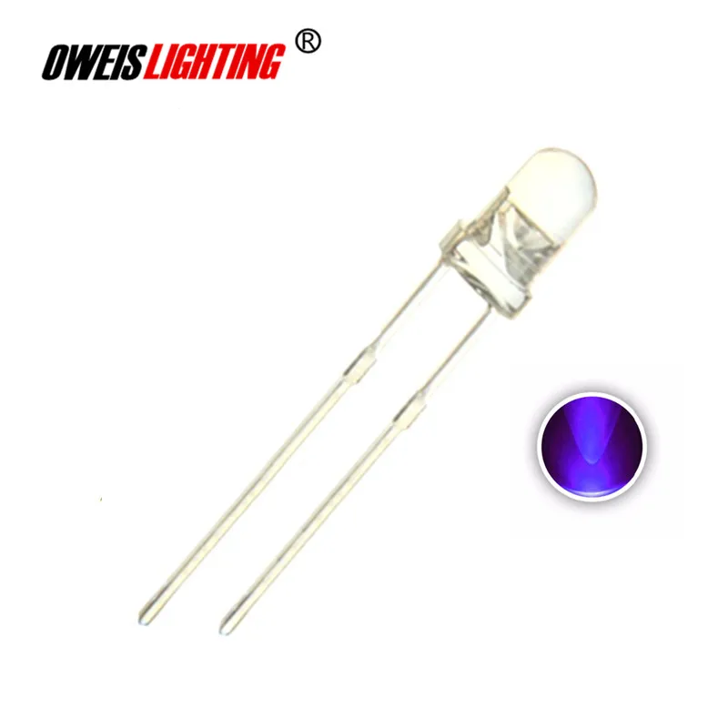 3mm UV Ultra Violet 200pc Led Light Emitting Diode Purple Clear Round Head 390nm