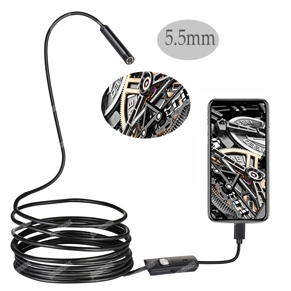 

USB Endoscope Camera 5.5MM Lens 1M/2M/5M Semi-Rigid Cable Android Waterproof Borescopes Mini Camera For PC Android Phone