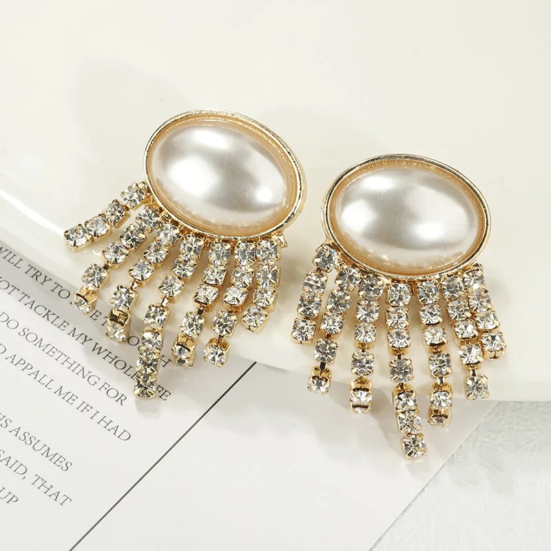 White Pearl Tassel AENSOA ZA новые модные геометрические длинные висячие серьги богемные большие серьги ручной работы для женщин ювелирные изделия подарок - Окраска металла: White Pearl Tassel