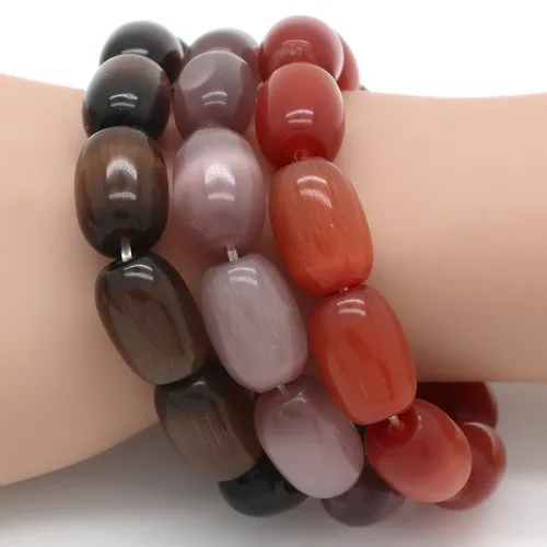 

Colorful Natural Cat's Eye Stone Stretch 12*18mm Oval Beads Natural Stone Opal Bracelet 11" 1Pcs For Women