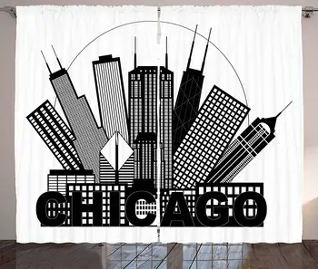 

Chicago Skyline Curtains Circle City Landscape Office Buildings North American Memories Print Living Room Bedroom Window Drapes