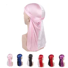 Мужское двойное Цвет шелк с длинным шлейфом для Девочек шапочки Шапки Doorag головной платок, шарф шапка бандана Косплэй