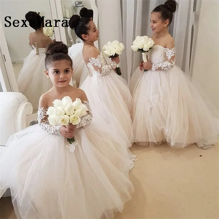 New Cute Flower Girl Dress For Wedding With Covered Button Back