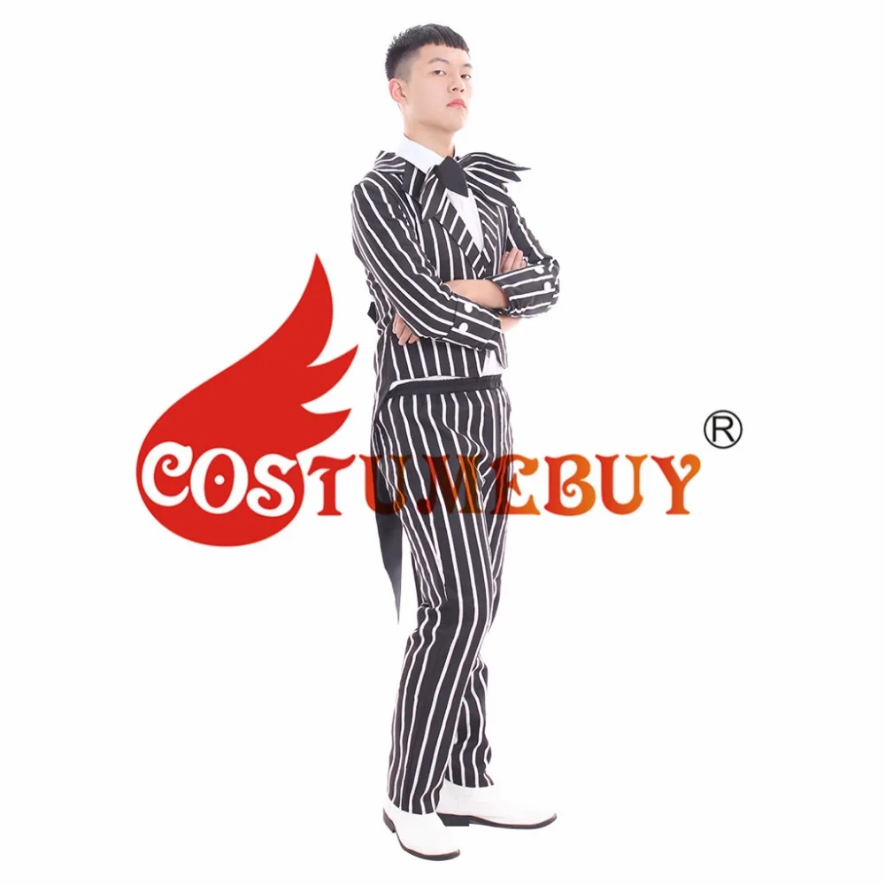 CostumeBuy/мужской костюм "Кошмар перед Рождеством" Джек Скеллингтон полосатый топ и брюки костюм на Хэллоуин Любой Размер L920