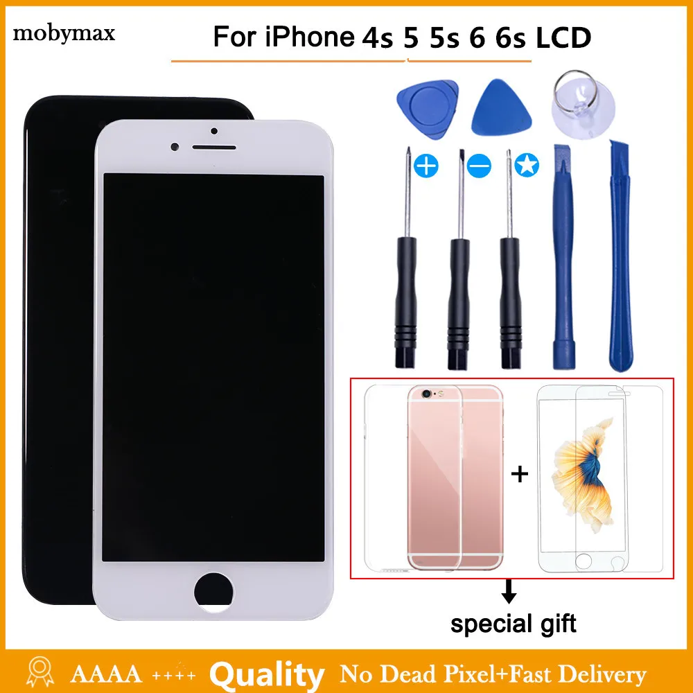 

Mobymax 100% Test Work Touch Screen for iPhone 4s 5 5s 6 6s LCD Display Complete Replacement factory big promotion+Tempered film